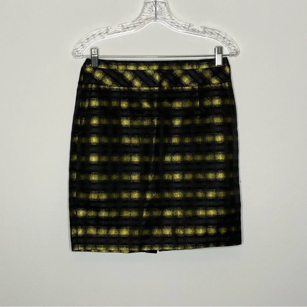 The Limited Yellow Metallic Plaid Skirt